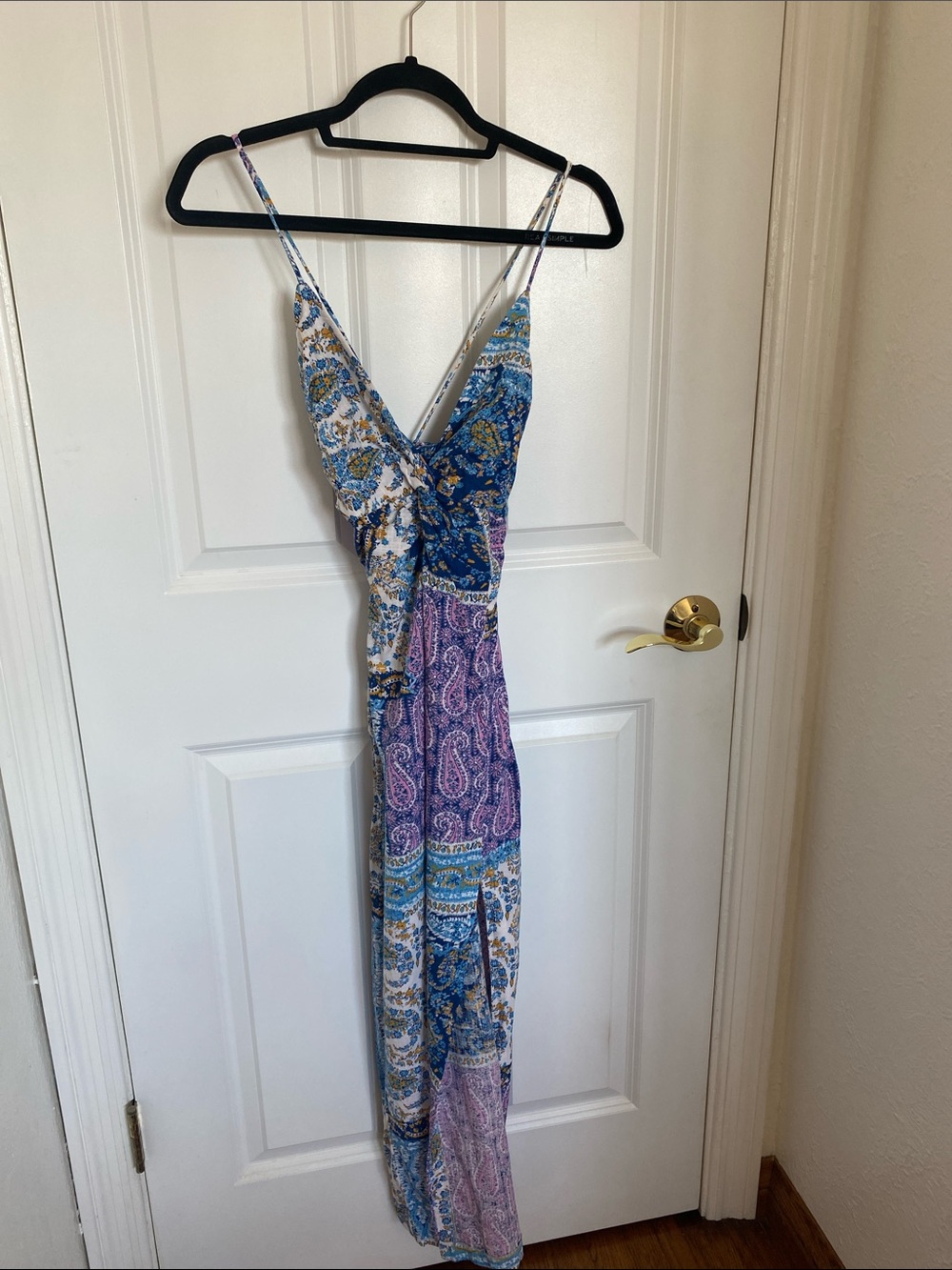 Zara Linen-blend Boho Paisley Spaghetti Strap Slit Maxi Dress Size XS